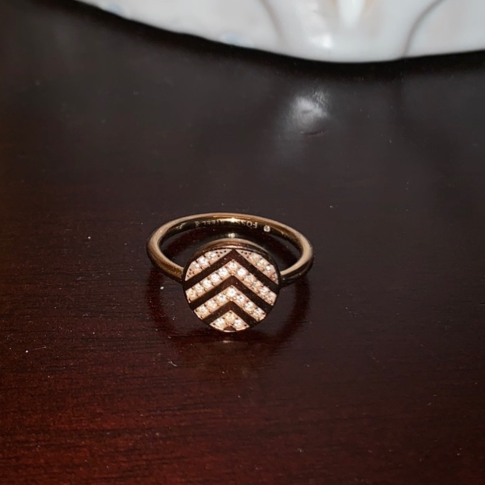 Fossil gold chevron ring
